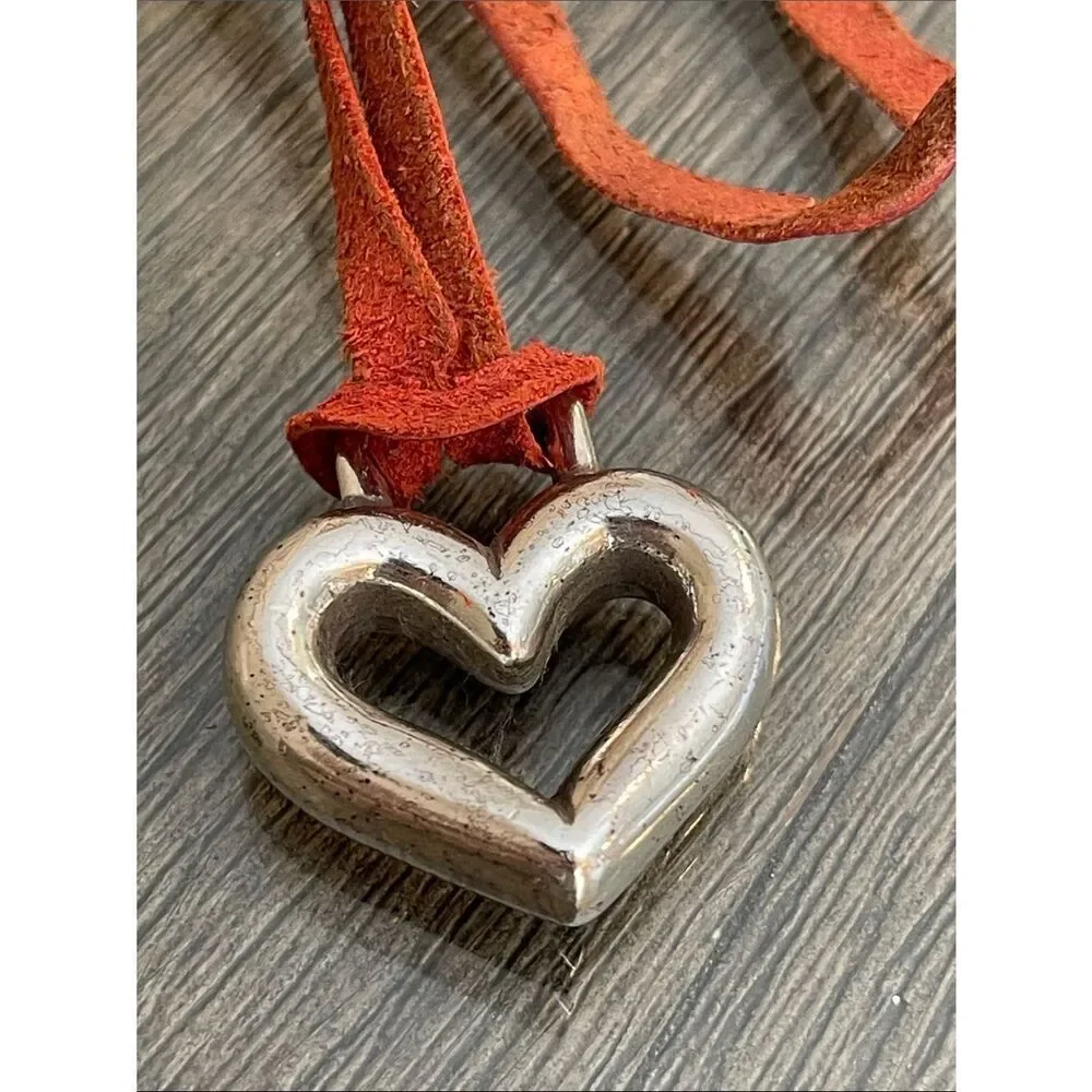 Brighton Replacement Heart Fob Hang Tag Red Leather - Silver-tone Heart